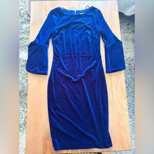 Calvin Klein Royal Blue Velvet Bell-Sleeve Sheath Dress